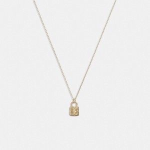 Coach 14 K Quilted Signature Padlock Pendant Women Necklace Gold | UAE_CH54172