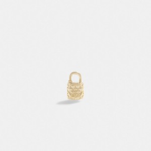 Coach 14 K Quilted Signature Padlock Single Stud Women Earrings Gold | UAE_CH81126