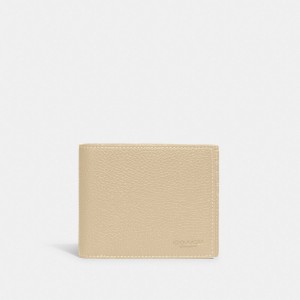 Coach 3 In 1 Wallet Polished Pebble Leather Men Billfolds White | UAE_CH35178