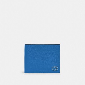 Coach 3 In 1 Wallet With Signature Canvas Interior Crossgrain Leather Men Billfolds Blue | UAE_CH54653