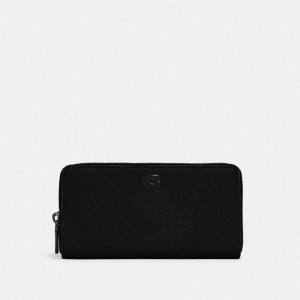 Coach Accordion With Signature Canvas Interior Men Large Wallets Black | UAE_CH20956
