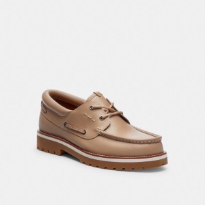 Coach Benson Boat Shoe Taupe Men Boat Shoes Grey Brown | UAE_CH35979