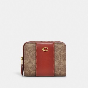 Coach Billfold In Colorblock Signature Women Small Wallets Brown / Red | UAE_CH15947