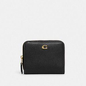 Coach Billfold Polished Pebble Leather Women Small Wallets Black | UAE_CH58089