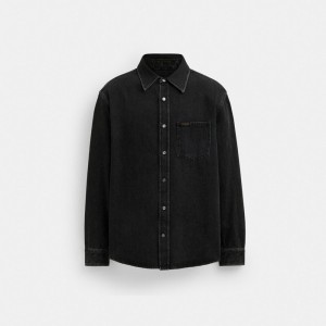 Coach Black Denim Shirt In Organic Cotton Men T Shirts Black | UAE_CH19919
