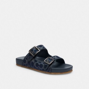 Coach Buckle Strap In Signature Denim Denim Men Sandals Blue | UAE_CH80537