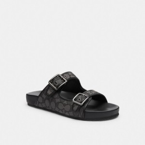 Coach Buckle Strap In Signature Jacquard Men Sandals Black | UAE_CH63986