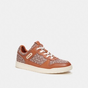 Coach C201 In Micro Signature Jacquard Burnished Amber Men Sneakers Brown | UAE_CH95074