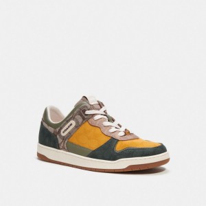 Coach C201 In Mixed Signature Fabric Oak Men Sneakers Green | UAE_CH90516