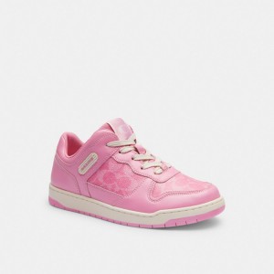 Coach C201 Low Top In Signature Canvas Vivid Women Sneakers Pink | UAE_CH24560