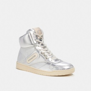Coach C202 High Top Women Sneakers Silver | UAE_CH72597