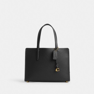 Coach Carter 28 Polished Pebble Leather Women Handbag Black | UAE_CH90180