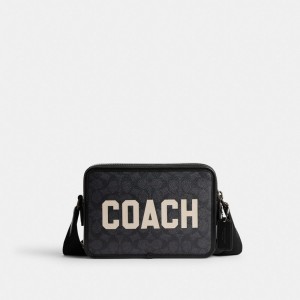 Coach Charter 24 In Signature Canvas With Graphic Men Crossbody Bags Black | UAE_CH45719