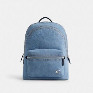 Coach Charter Denim Men Backpacks Blue / Indigo Blue | UAE_CH79352