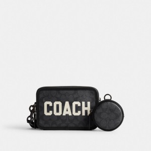 Coach Charter In Signature Canvas With Graphic Men Crossbody Bags Black | UAE_CH81575