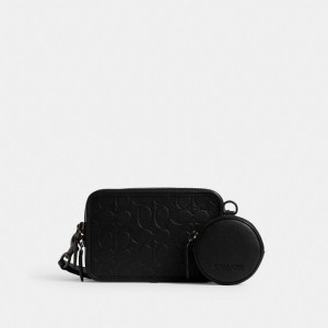 Coach Charter With Hybrid Pouch In Signature Leather Polished Pebble Leather Men Crossbody Bags Black | UAE_CH95089