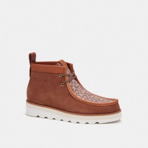 Coach Chukka In Micro Signature Jacquard Men Boots Brown | UAE_CH44717