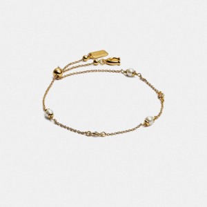 Coach Classic Crystal Pearl Slider Women Bracelets Gold | UAE_CH23313