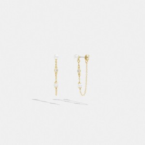 Coach Classic Pearl Chain Women Earrings Gold | UAE_CH80348