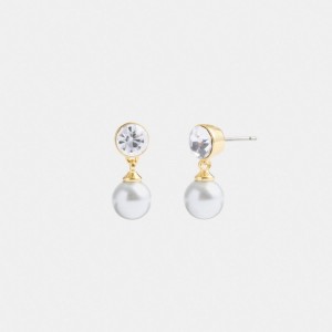 Coach Classic Pearl Drop Women Earrings Gold | UAE_CH84773