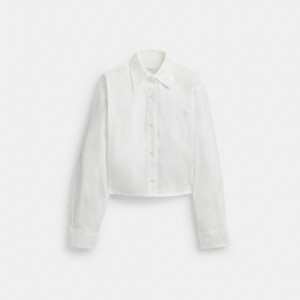Coach Cropped Button Up Shirt Women Tops White | UAE_CH53211