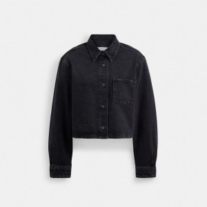 Coach Cropped Denim Button Down In Organic Cotton Women Tops Black | UAE_CH30348