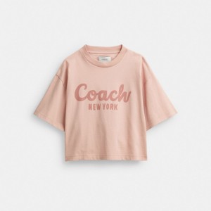 Coach Cursive Signature Cropped Women T Shirts Pink | UAE_CH70901