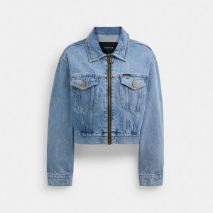 Coach Denim Crop In Organic Cotton Women Jackets Blue | UAE_CH24237