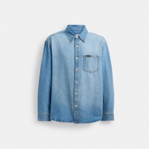 Coach Denim Men Shirts Blue | UAE_CH24533