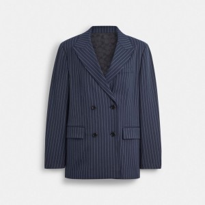 Coach Double Breasted Women Jackets Navy / White | UAE_CH12574