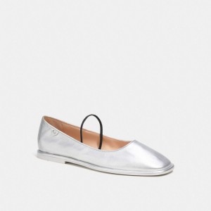 Coach Emilia Mary Jane In Metallic Leather Women Loafers Silver | UAE_CH18626