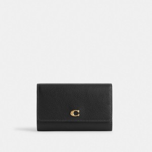 Coach Essential Medium Flap Brass Women Large Wallets Black | UAE_CH47889