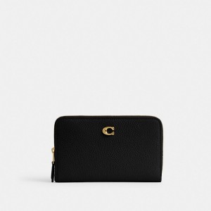 Coach Essential Medium Zip Around Brass Women Large Wallets Black | UAE_CH80331
