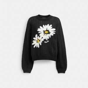 Coach Floral Crewneck Women Sweaters Black | UAE_CH71842