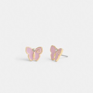 Coach Garden Butterfly Stud Women Earrings Gold / Purple | UAE_CH92398