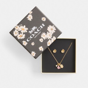 Coach Garden Charms Pendant Necklace And Set Women Earrings Gold | UAE_CH85510