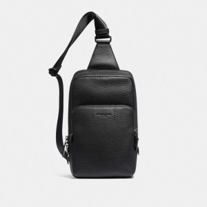 Coach Gotham Pack Pebble Leather Men Crossbody Bags Black | UAE_CH44189