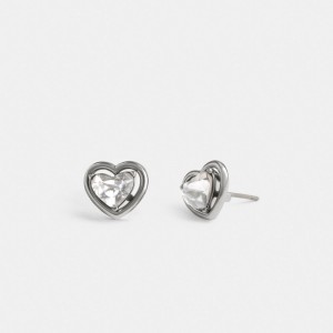 Coach Halo Heart Stud Women Earrings Silver | UAE_CH31662