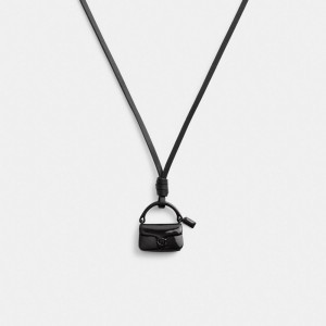 Coach Handbag Leather Women Necklace Black | UAE_CH45352