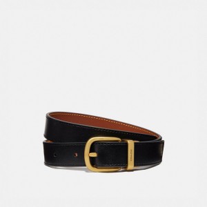 Coach Harness Buckle Reversible Belt 25 Mm Brass Women Belts Black | UAE_CH25145