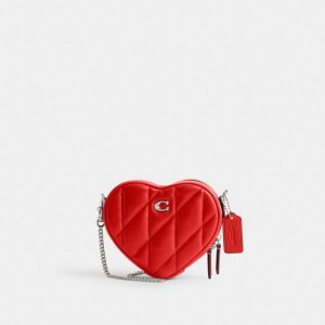 Coach Heart 14 With Pillow Quilting Nappa Leather Women Crossbody Bags Silver / Red | UAE_CH30253