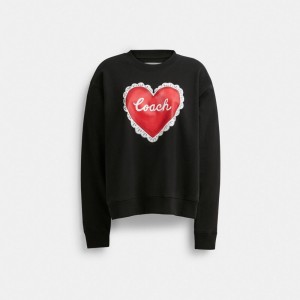 Coach Heart Crewneck Women Sweaters Black | UAE_CH81414
