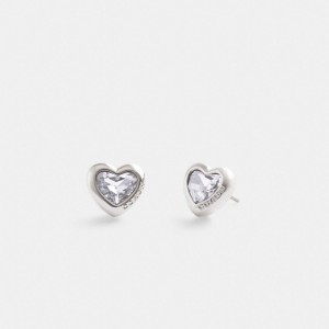 Coach Heart Stud & Clear Women Earrings Silver | UAE_CH58809