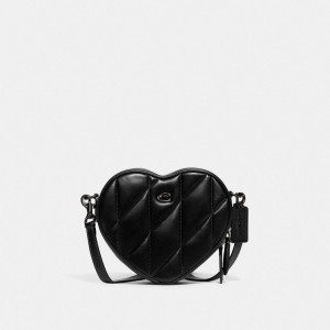 Coach Heart With Quilting Pewter Women Crossbody Bags Black | UAE_CH49015