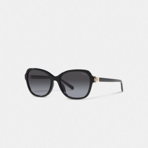 Coach Hinged Horse And Carriage Square Women Sunglasses Black | UAE_CH59364