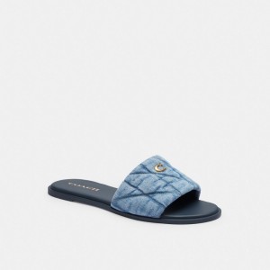 Coach Holly With Quilting Indigo Denim Women Sandals Indigo Blue | UAE_CH80937