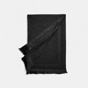 Coach Horse And Carriage Print Jacquard Stole Women Hats Black | UAE_CH23644