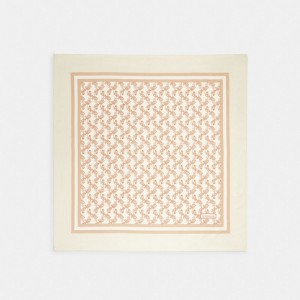 Coach Horse And Carriage Print Silk Square Women Scarf White | UAE_CH67815