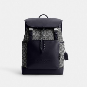 Coach League Flap In Signature Jacquard Men Backpacks Navy | UAE_CH14891