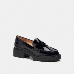 Coach Leah Leather Women Loafers Black | UAE_CH88296